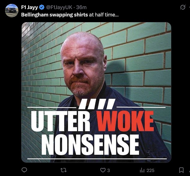 The reaction quickly shifted into meme territory. One user posted an image of Nottingham Forest manager Sean Dyche bearing the caption 'utter woke nonsense'