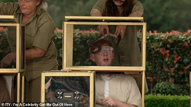 Meanwhile AngryGinge was left shaking after being greeted with a snake during his challenge, as celebrities go head-to-head to win a more luxurious entrance into the camp