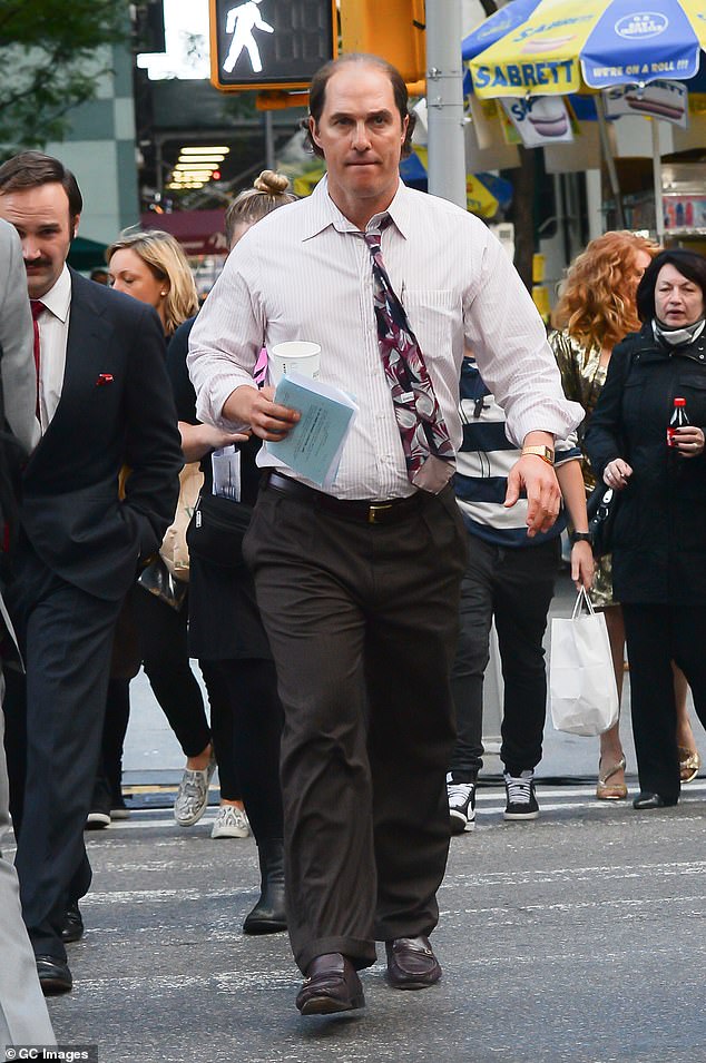 Yo-yoing the other way, he then gained 47lbs in the next six months for his role as Kenny Wells in the 2016 film Gold (pictured in 2015 on set)