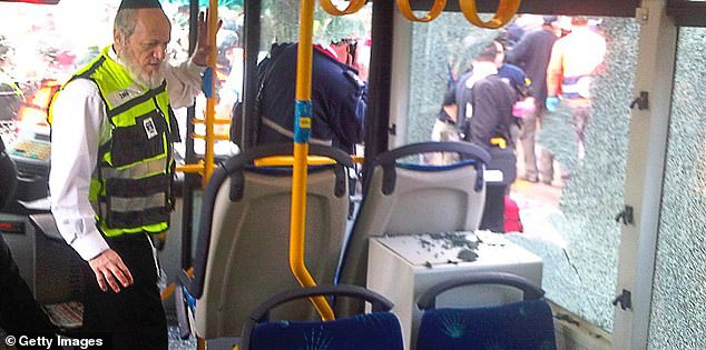 The damage inside of the bus after the explosion near a bus stop in March 2011