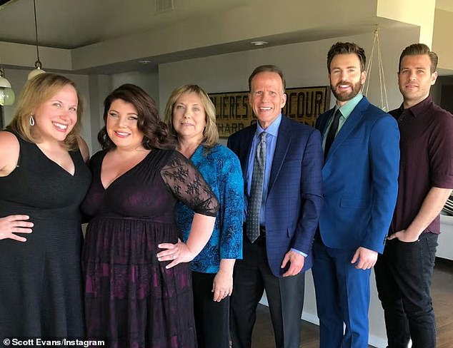 Captain America actor Chris Evans and Frankie And Grace star brother Scott are pictured with sisters Carly and Shanna as well as parents Lisa and G. Robert Evans III