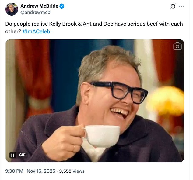 When watching the scenes some fans began remembering that they had history with one viewer penning on X: 'Do people realise Kelly Brook & Ant and Dec have serious beef with each other?'