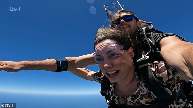 As the star prepared to jump out of her helicopter, she turned to the camera and yelled, 'Ant and Dec, I'm coming for you!'