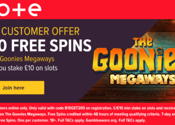 Get 200 free spins on The Goonies Megaways