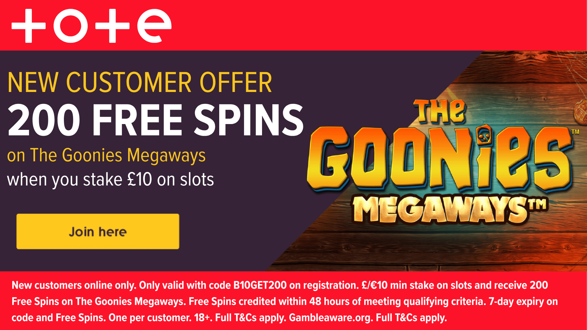 Get 200 free spins on The Goonies Megaways