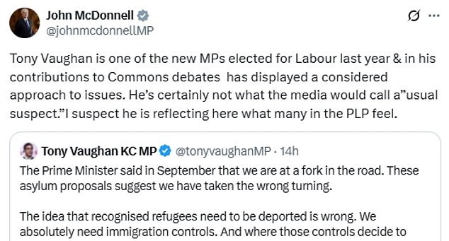 His position was echoed by former frontbencher John McDonnell, while a host of others reposted his criticism on social media