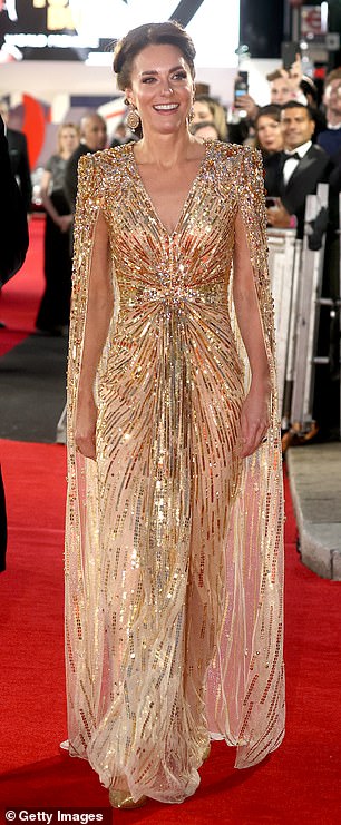 Kate wore the Lovebird dress in gold to the 007 Bond premiere back in 2021