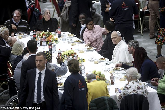 Pope Leo XVI attends a special lunch with the poor on Sunday in Vatican City, Vatican