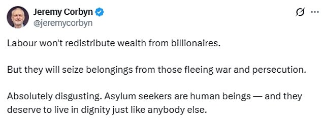 Former Labour leader Jeremy Corbyn waded in to condemn the idea of seizing property