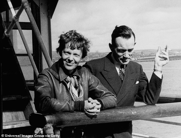 Earhart took to the sky on June 1, 1937, hoping to become the first female aviator to fly around the world. Here she is pictured with her navigator, Fred Noonan, who also vanished