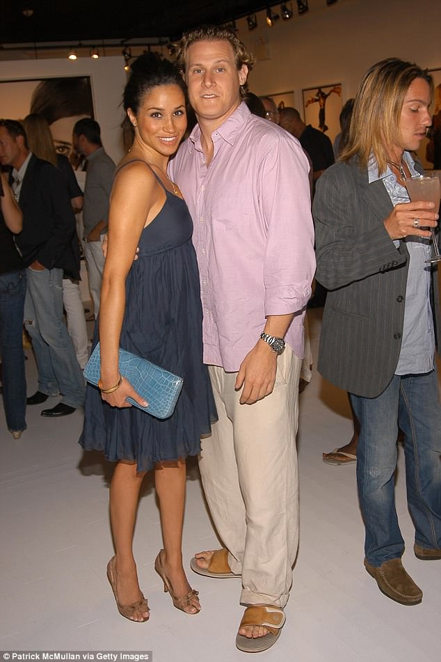 Meghan is pictured with her ex-husband Trevor in August 2006, in New York. They were married