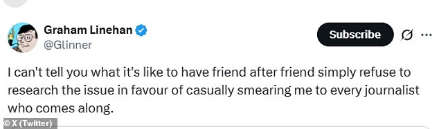 The Irish comedy writer, 57, accused the actor, who played Father Dougal McGuire in the Channel 4 comedy, of being 'the latest colleague to smear' him