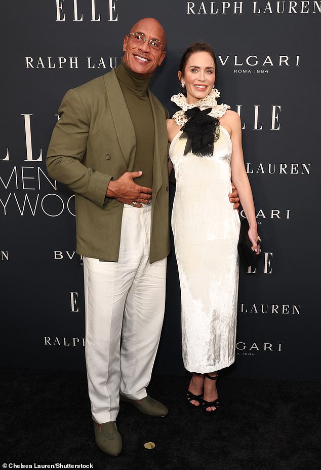 She was later joined by her Smashing Machine co-star Dwayne 'The Rock' Johnson on the red carpet