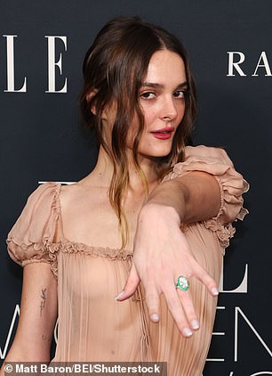 The singer flaunted her huge ring after recently getting engaged to Grammy-winning producer Andrew Watt, 35