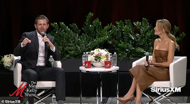 Eric Trump, seen here alongside Megyn Kelly, said that his brother had actually made a polite comment despite social media theories
