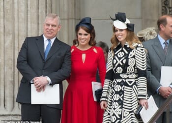 Princess Beatrice, pictured with her father, Andrew Mountbatten-Windsor, and sister, Princess Eugenie, is under fire for what some are call a cynical PR stunt