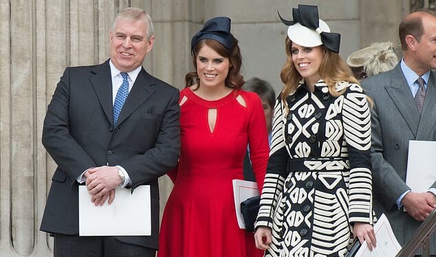 Princess Beatrice, pictured with her father, Andrew Mountbatten-Windsor, and sister, Princess Eugenie, is under fire for what some are call a cynical PR stunt