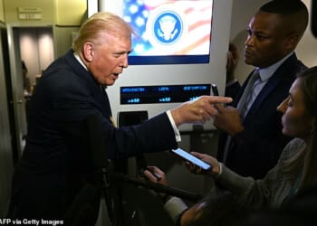 Donald Trump snaps at a journalist after being asked about the Epstein files on Air Force One