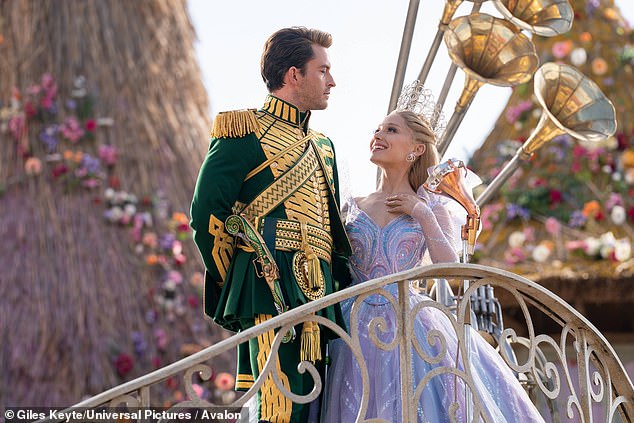 The arranged marriage between Glinda and the handsome prince, Fiyero (Jonathan Bailey), might make our own King Charles and Queen Camilla sit up in recognition of past tumult