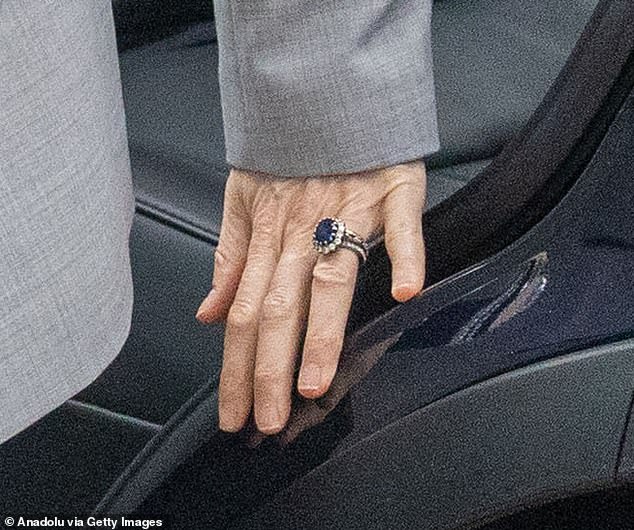 Kate made some subtle but meaningful additions to her jewellery - opting for a stack of four rings on one finger
