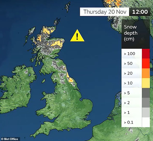 Snow accumulations for this week up to midday on Thursday are shown in the above map