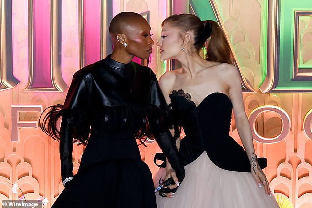 Cynthia is in the midst of a promotional tour for the film (pictured with Ariana Grande at the New York premiere on Monday)