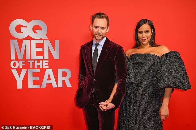 The actor, 44, cut a dapper figure in a purple velvet suit, while Zawe rocked a statement dress with dramatic sleeves