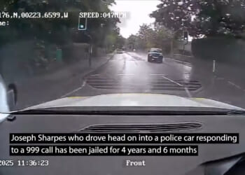 Horror moment driver deliberately ploughs his motor directly into cop car in nasty head-on smash