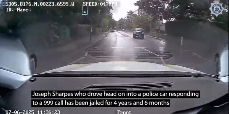 Horror moment driver deliberately ploughs his motor directly into cop car in nasty head-on smash