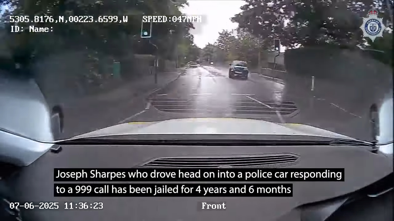 Horror moment driver deliberately ploughs his motor directly into cop car in nasty head-on smash