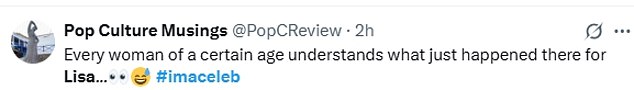 Taking to Twitter fans were left in hysterics as they penned: 'Lisa doing a wee I cant cope'