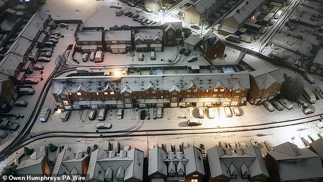 Overnight snow covers Consett in County Durham this morning amid ongoing wintry weather