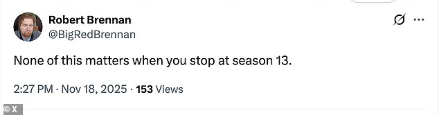 On X (formerly Twitter) fans had mixed reactions to Mrs. Glick's death. Some paid tribute to the late character, but others called for The Simpsons to finally come to an end after multiple decades that most fans believe have lived in the shadow of the series' early seasons