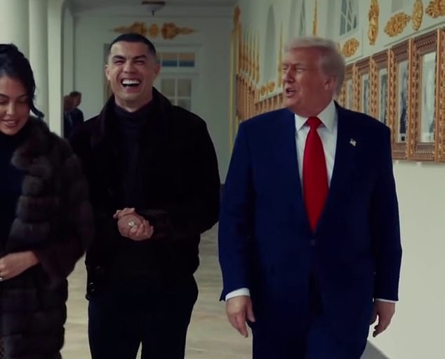 Ronaldo's fiancee, Georgina Rodriguez, was also pictured walking alongside the pair