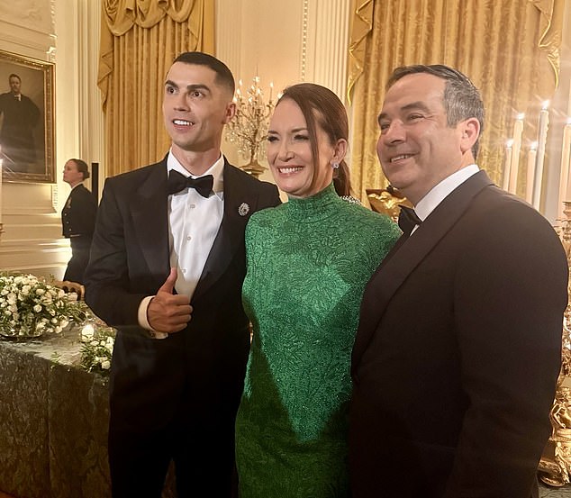 Ronaldo, pictured with US agriculture secretary Brooke Rollins, was among the high-profile guests at a White House dinner on Tuesday night