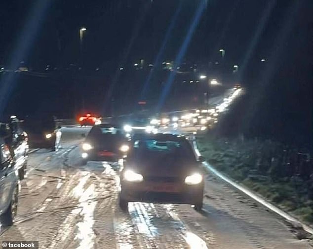 Queues of traffic seen on the North Yorkshire road as police urge drivers to avoid the area