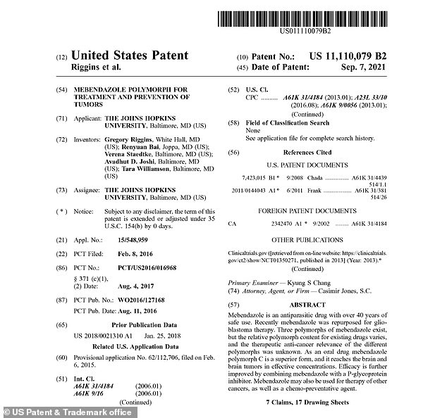Researchers from Johns Hopkins University have patented a new form of mebendazole, called polymorph C, which may work much better against cancer than the versions currently available