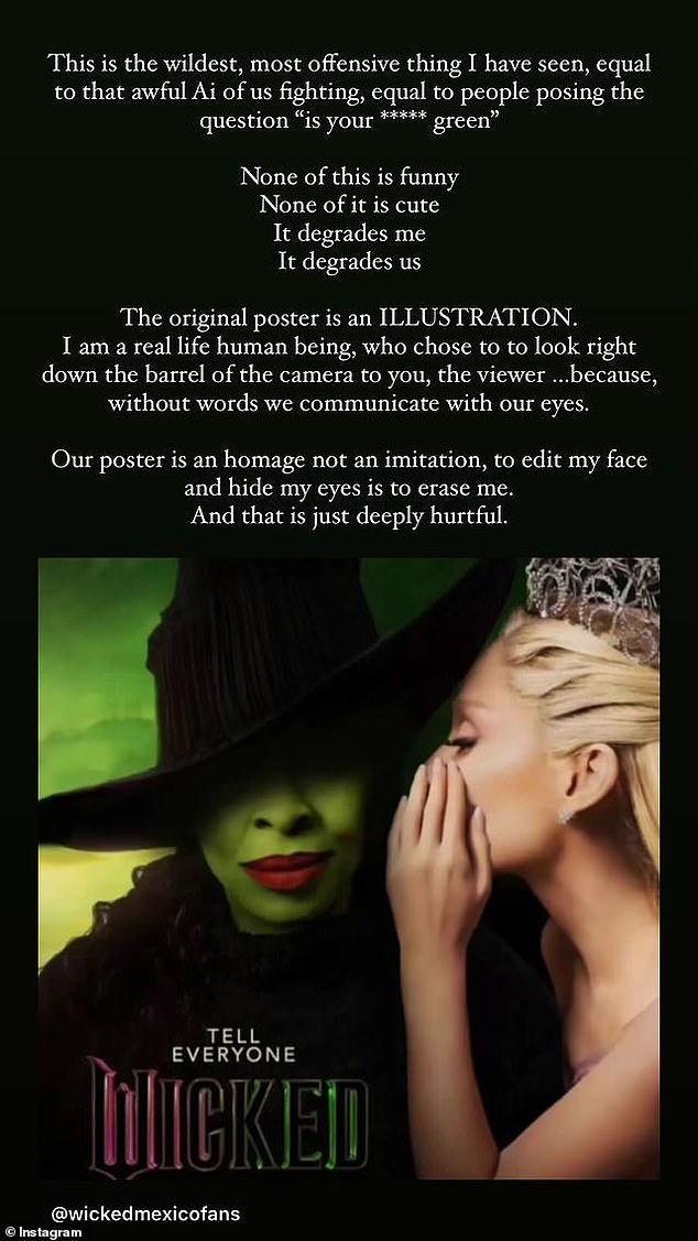 The actress took to her Instagram Story to repost an edited version of the unveiled poster for the first film film which is a remake of the stage version