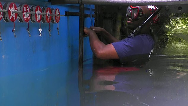 Equipped with his snorkel, the comedian quickly found himself in a tank with some eels and toads for company as he began his mission of unlocking a series of chests