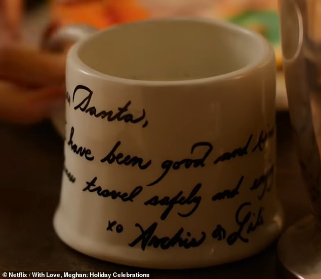 Pictured: A personalised Santa mug with Archie and Lilibet's names which was featured in the With Love, Meghan trailer