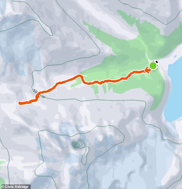 Chris, who provided this image of his route to and from the base, said they turned back amid poor weather