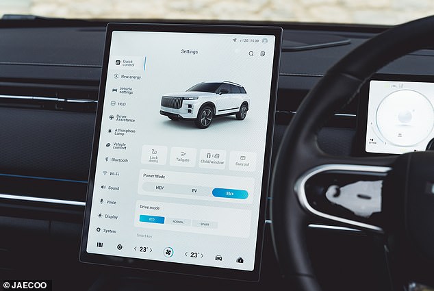 The Luxury trim has a 14.8-inch central display, with fun features including a karaoke machine