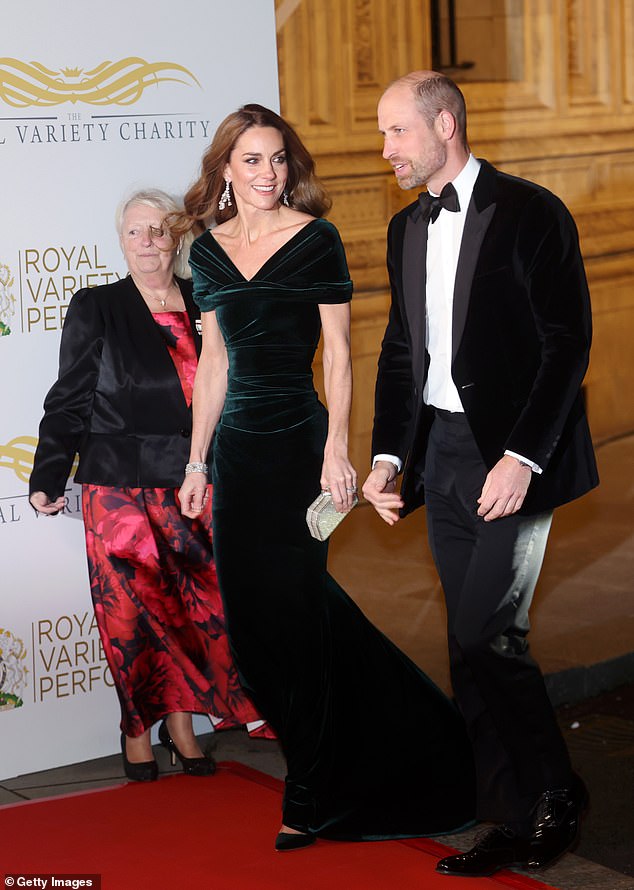 William and Kate's outing marked a rare joint 'black tie' evening for them and comes after the Prince attended the Diplomatic Corps reception at Windsor Castle on Tuesday night on his own