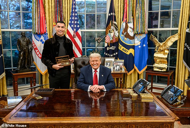 The forward appeared as youthful as ever as he posed with Trump in the Oval Office