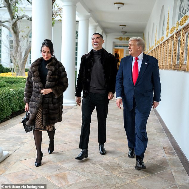 The 40-year-old was joined by his fiancee, Georgina Rodriguez (left), as he met Trump