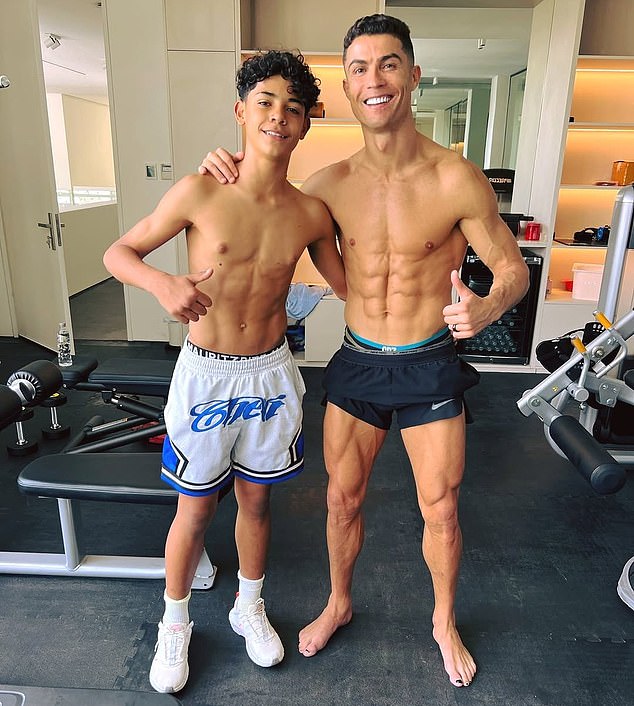 He is joined by his son, Cristiano Jr, on occasions for his daily workouts