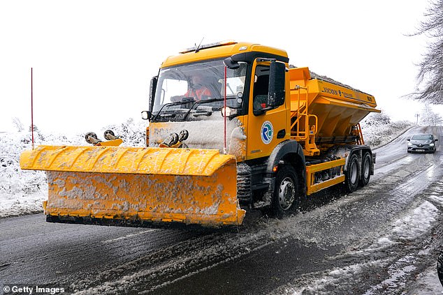 Heavy snowfall covers the landscape in the area around Liverton in North Yorkshire today