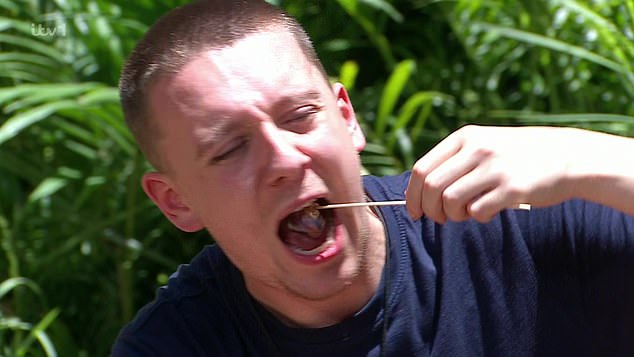 Meanwhile Aitch wa left with tears in his eyes after spitting out four fish eyeballs as he failed to secure any stars during the Bushtucker Trial