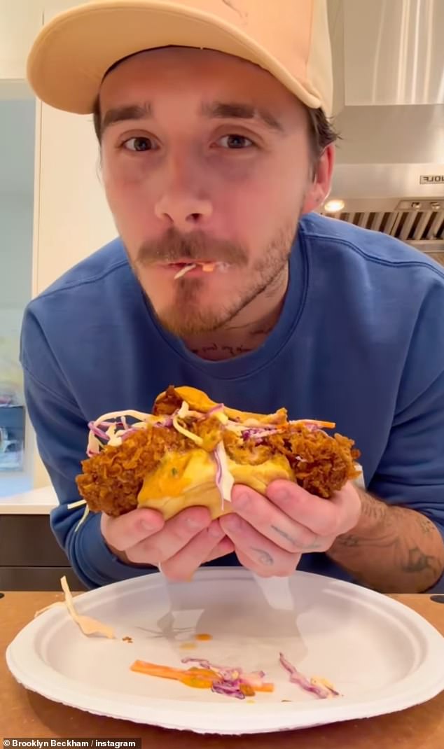 Posting a new video on Instagram on Thursday, Brooklyn shared his latest recipe, a fried chicken sandwich with slaw and his own brand Cloud23 hot sauce