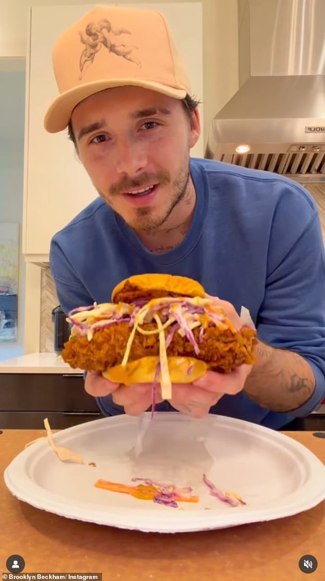 His latest recipe, saw him whip up a a fried chicken sandwich with slaw and his own brand Cloud23 hot sauce, while Dr Hook's 1978 hit Sharing the Night Together played